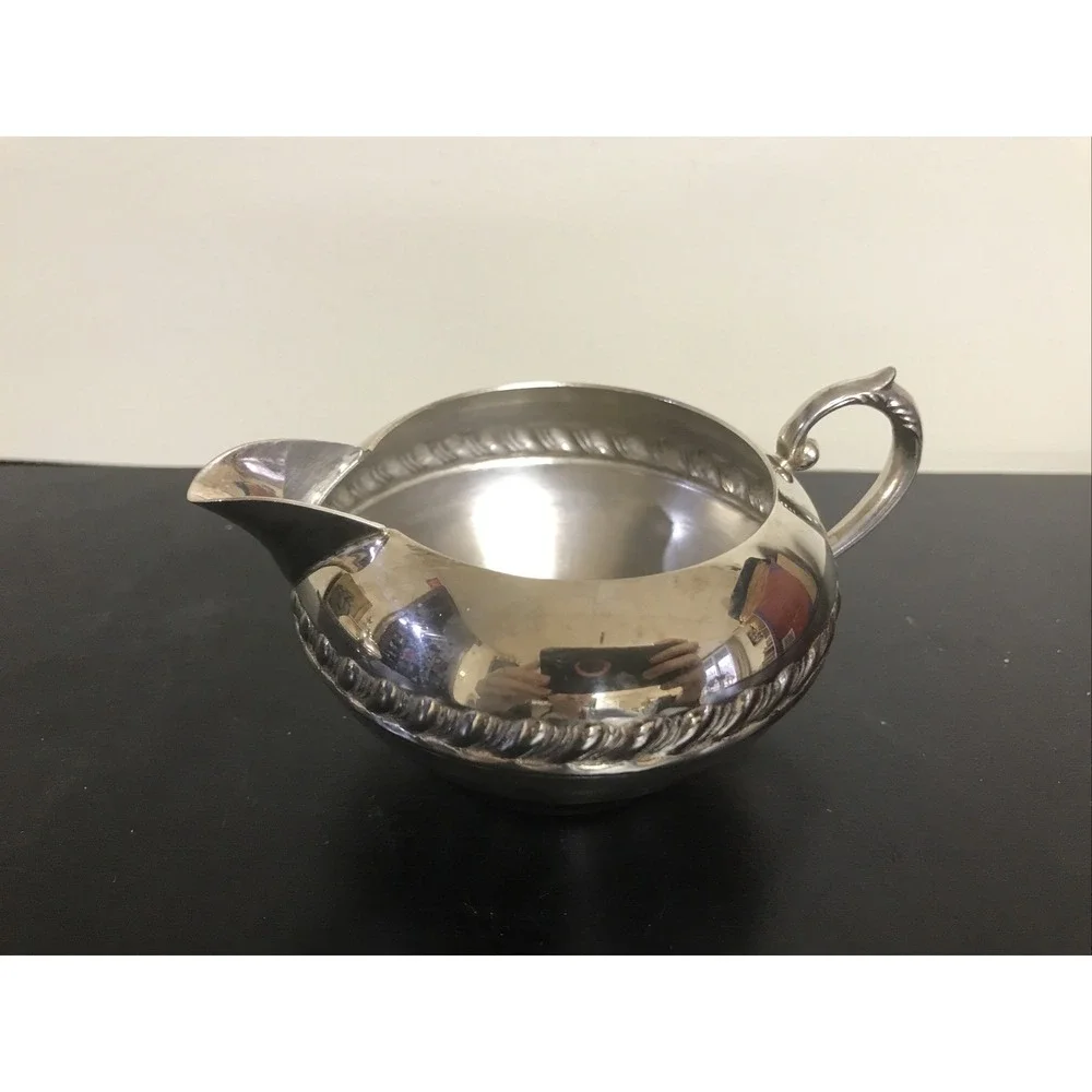 Vintage Silver on Copper Creamer and Lidded Sugar, With Silver Keeper Bags